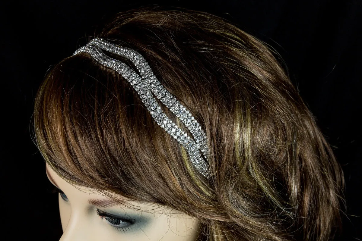 Conesa Crystal Two Rows Stretchable Headband | Rhinestone