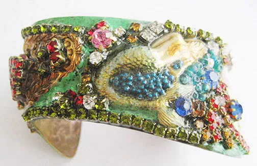 Coney Island NY Mermaid & Tillie Rhinestone Jeweled Cuff Bracelet