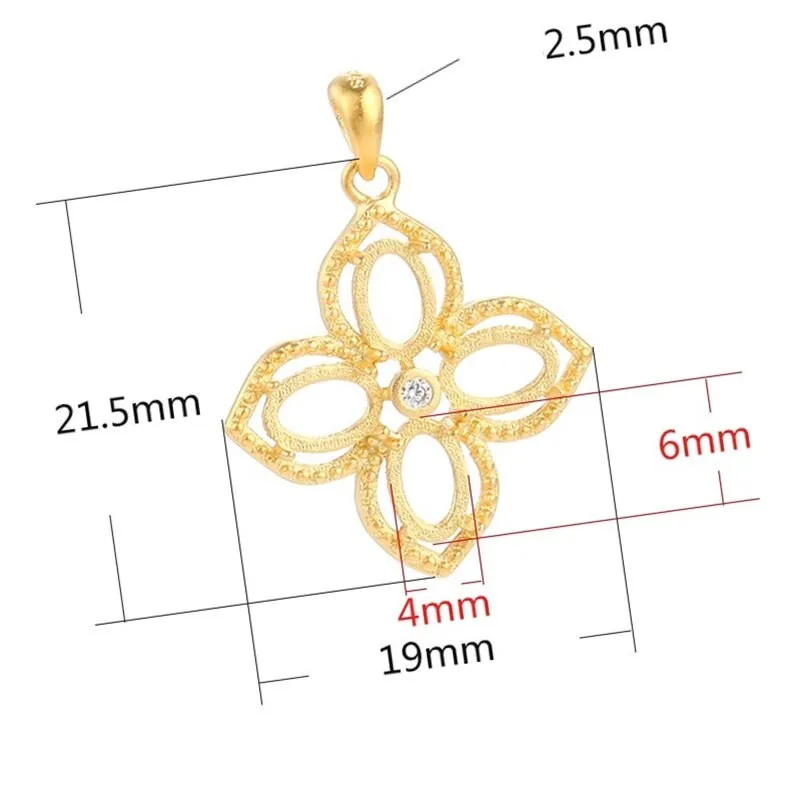 Crystals Flower Oval Base Pendant Setting Blank Sterling Silver Rose Gold Fine 925 4x6 mm For Four Stones 4 Prongs DIY Jewelry Wholesale