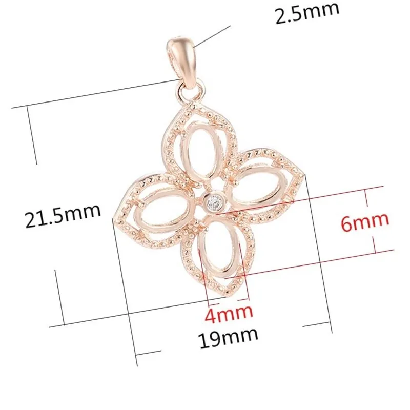 Crystals Flower Oval Base Pendant Setting Blank Sterling Silver Rose Gold Fine 925 4x6 mm For Four Stones 4 Prongs DIY Jewelry Wholesale