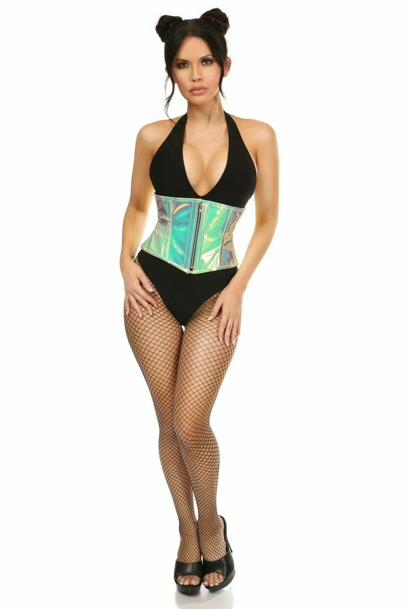 Daisy Corsets Top Drawer Mint Green Holo Steel Boned Mini Cincher