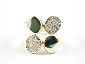 Elegant Multi Round Shape Disc Design Pattern Shiny Metallic & Pave Style Gold Tone Silver Ring