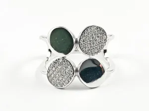 Elegant Multi Round Shape Disc Design Pattern Shiny Metallic & Pave Style Silver Ring