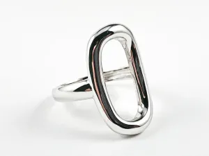 Elegant Open Oval Shape Solid Shiny Metallic Design Silver Ring