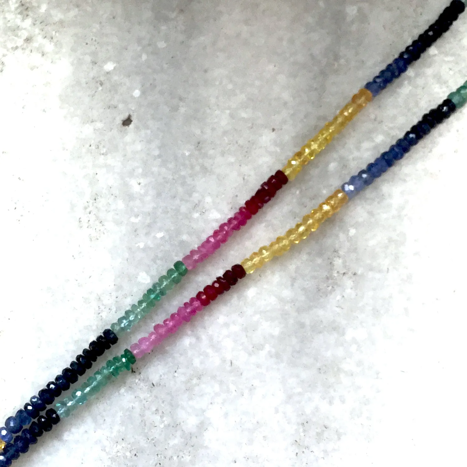 Emerald Ruby Sapphire Multi 11 Strand Beads Necklace