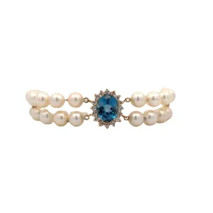 Estate Yellow Gold Pearl and Topaz Bracelet