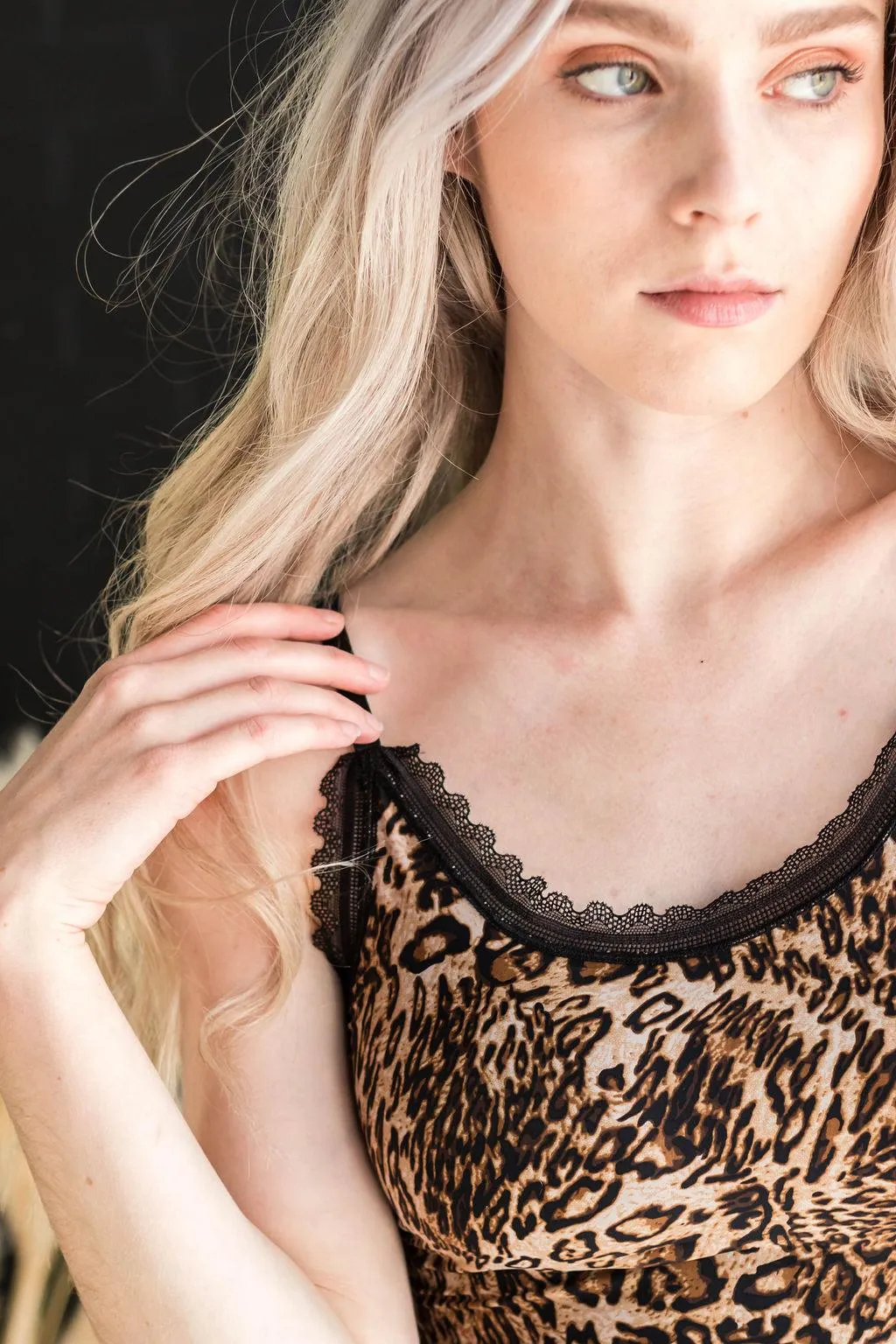 FINAL SALE - Leopard Satin Lace Built In Bra Padded Cami Crop Tank