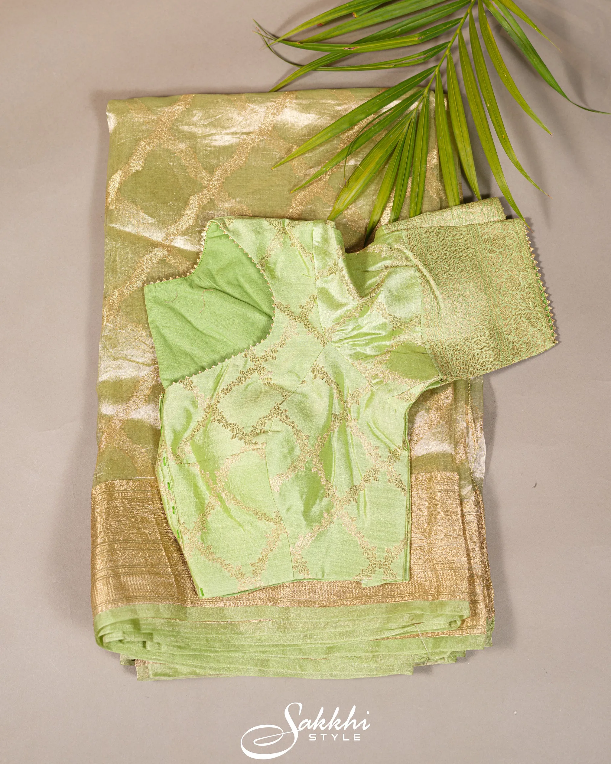 FRESH GREEN TISSUE ORGANZA SAREE