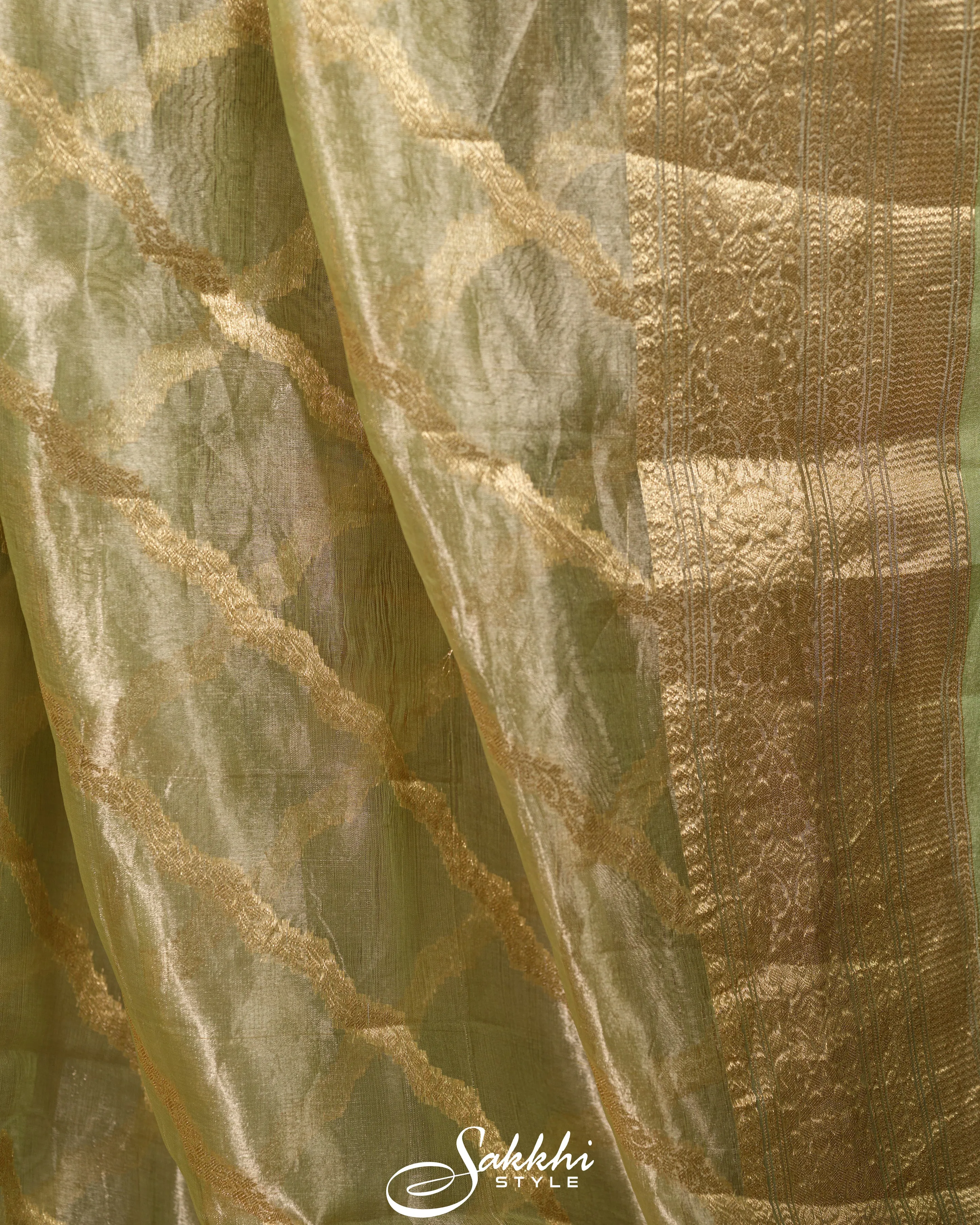 FRESH GREEN TISSUE ORGANZA SAREE