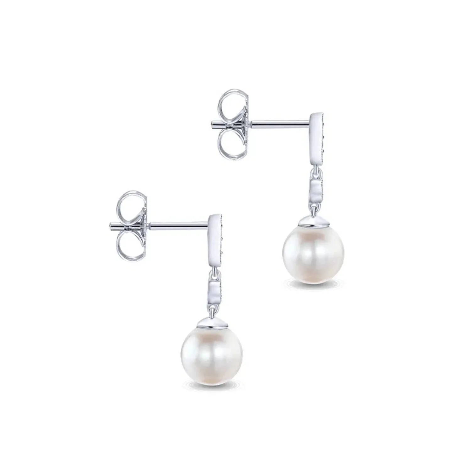 Gabriel & Co. Vintage Style Pearl Drop Diamond Earrings