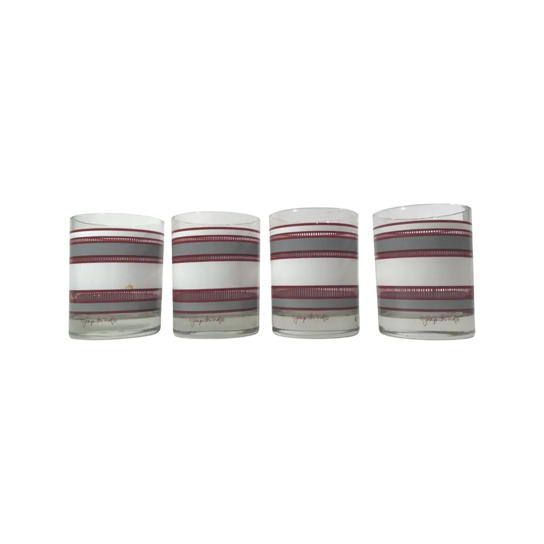 Georges Briard Signed Mid-Century Rust-Gray-White Bands Double Old Fashion Glasses (Set of 4)