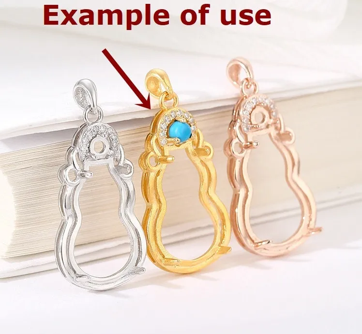 Gift Bag Base Pendant Setting Bezel Sterling Silver Rose Gold Fine 925 3 mm For Two Stones Gemstones Four Prongs DIY Jewelry Wholesale