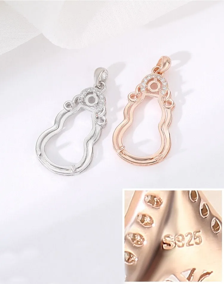 Gift Bag Base Pendant Setting Bezel Sterling Silver Rose Gold Fine 925 3 mm For Two Stones Gemstones Four Prongs DIY Jewelry Wholesale