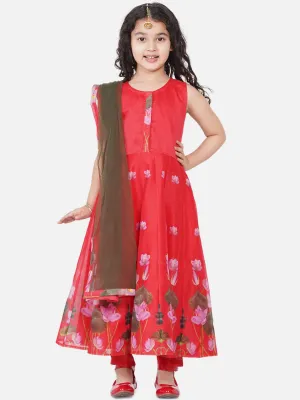 Girl's Red-Printed Kurta And Trouser With Dupatta - Bitiya By Bhama