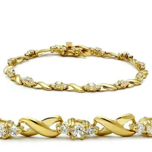 Gold Brass Bracelet with AAA Grade CZ in Clear for Women Style 46801