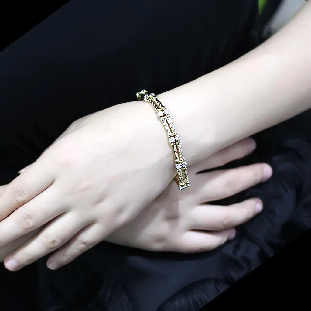 Gold Rhodium Brass Bracelet with AAA Grade CZ in Clear for Women Style LO4737