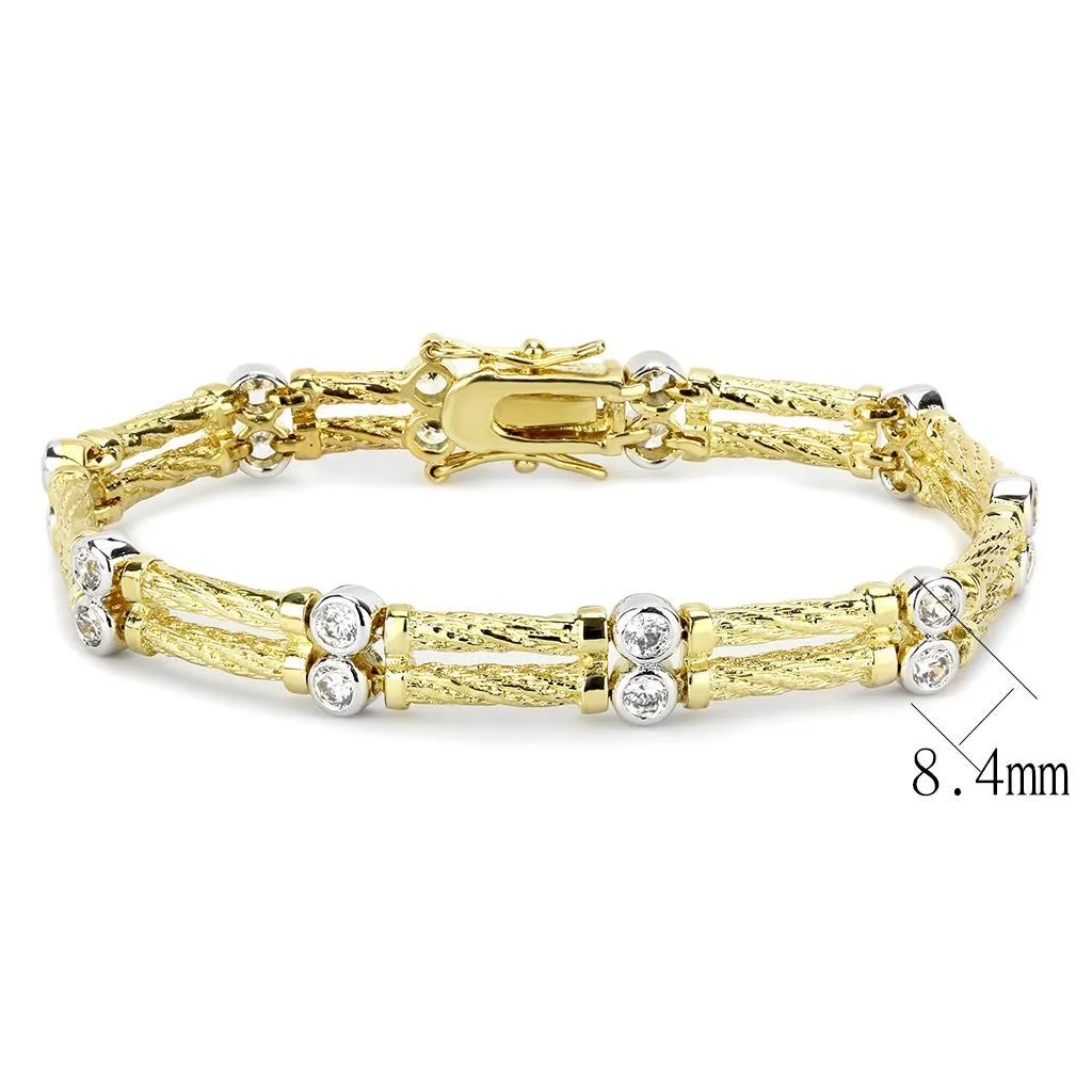 Gold Rhodium Brass Bracelet with AAA Grade CZ in Clear for Women Style LO4737