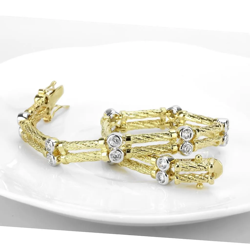 Gold Rhodium Brass Bracelet with AAA Grade CZ in Clear for Women Style LO4737