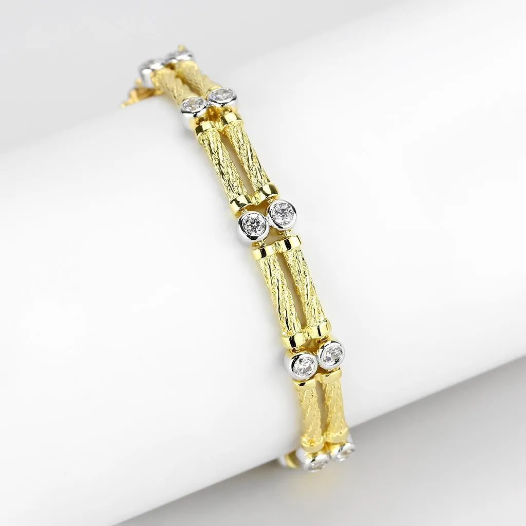 Gold Rhodium Brass Bracelet with AAA Grade CZ in Clear for Women Style LO4737