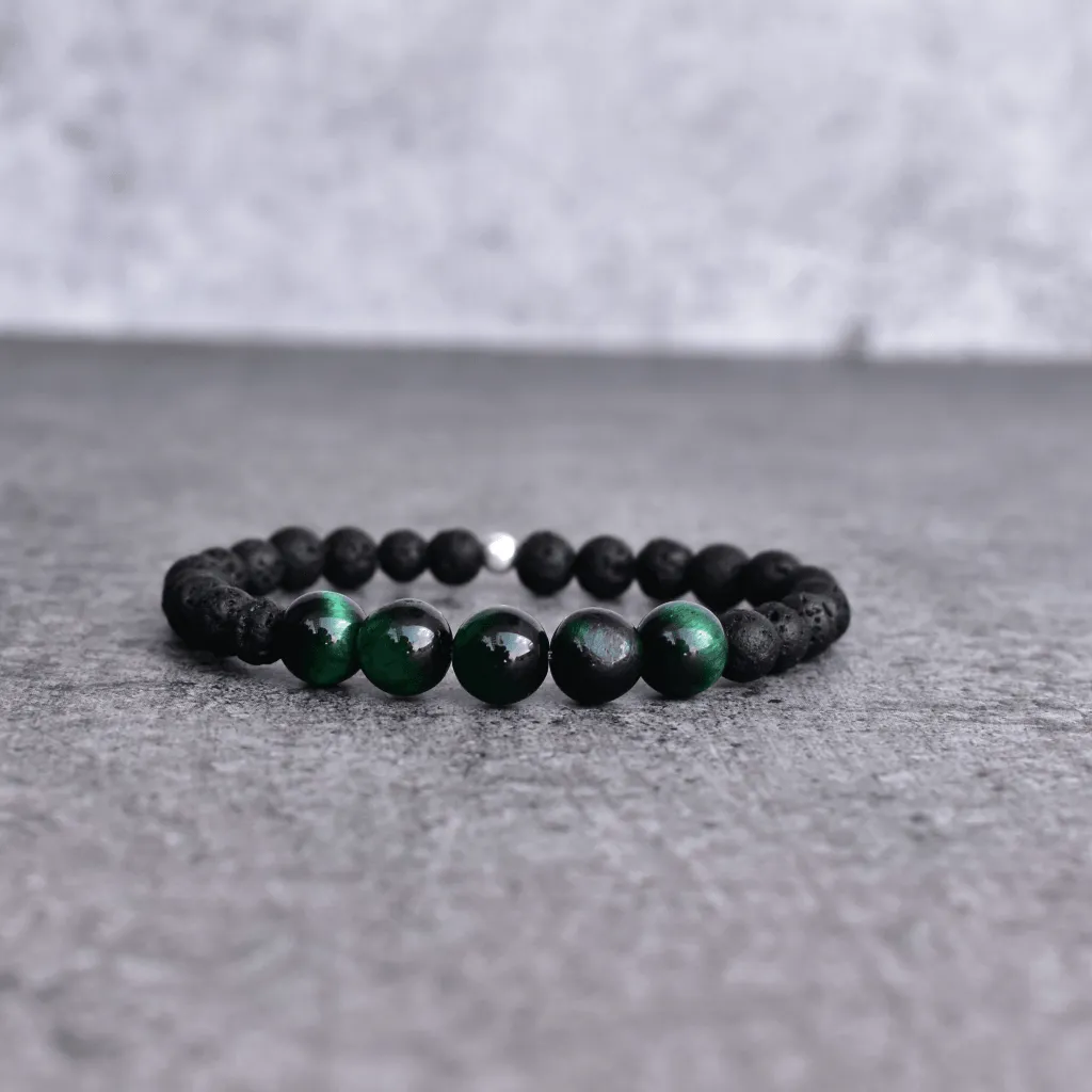 Green Nurture - Lava And Green Tiger Eye Bracelets