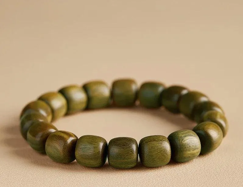 Green Sandalwood Bracelet – Natural Wood Beads for Couples