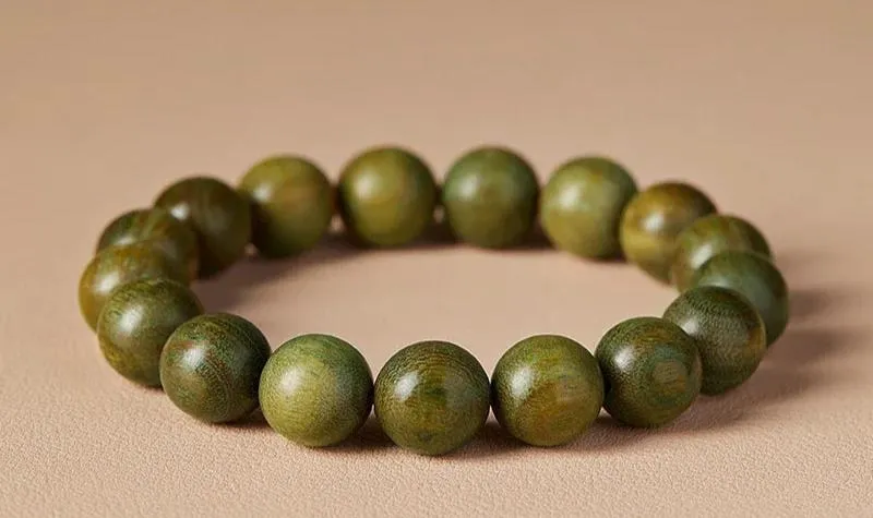 Green Sandalwood Bracelet – Natural Wood Beads for Couples