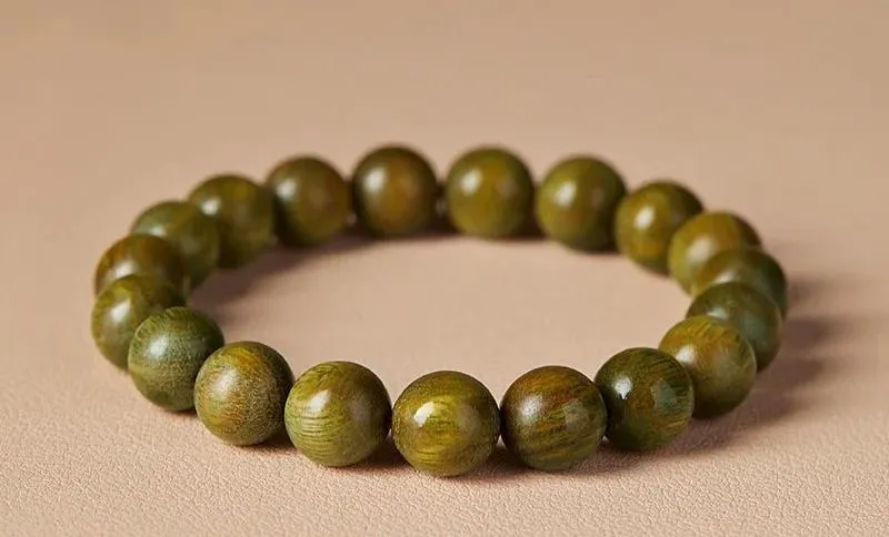 Green Sandalwood Bracelet – Natural Wood Beads for Couples