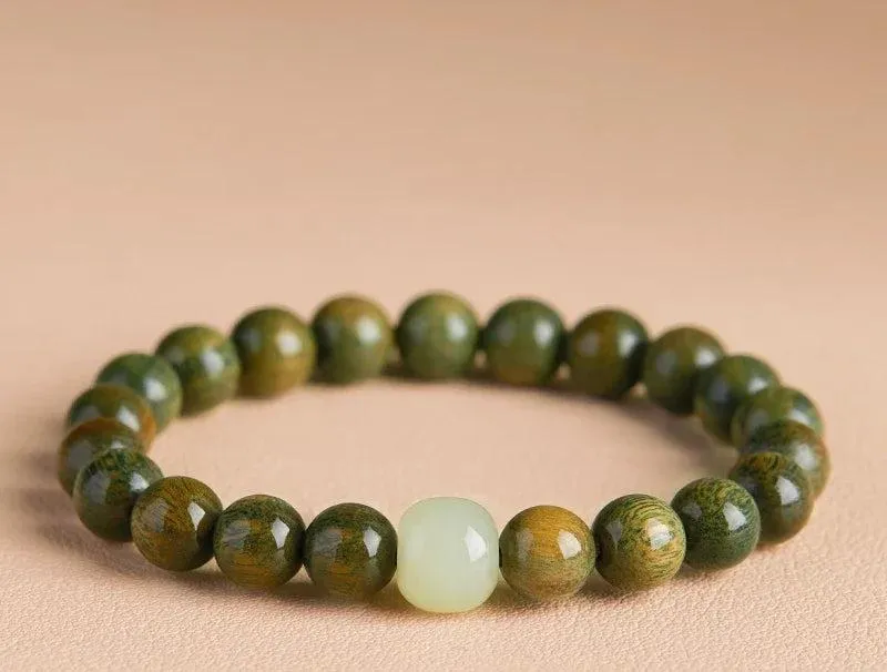 Green Sandalwood Bracelet – Natural Wood Beads for Couples