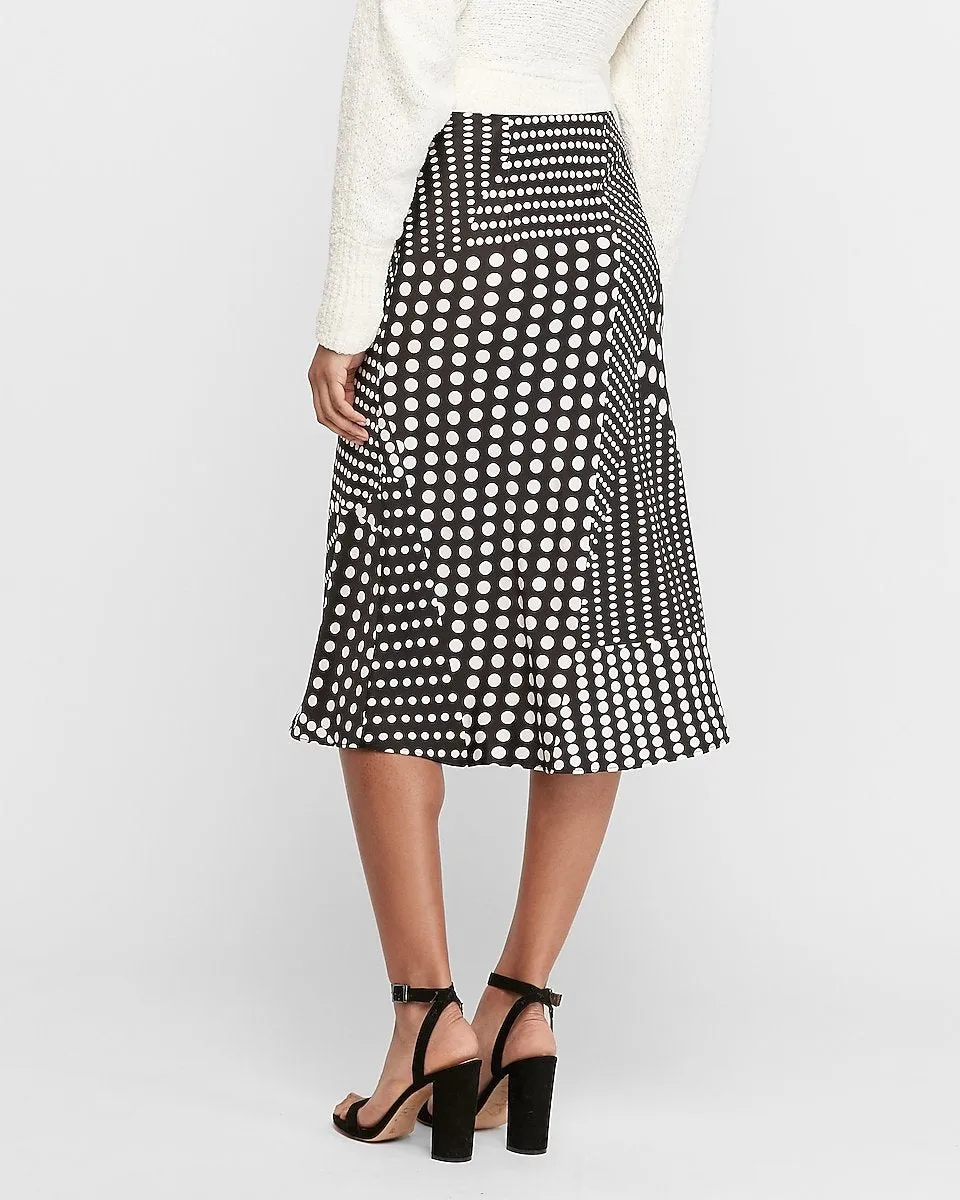 High Waisted Satin Midi Skirt in White And Black