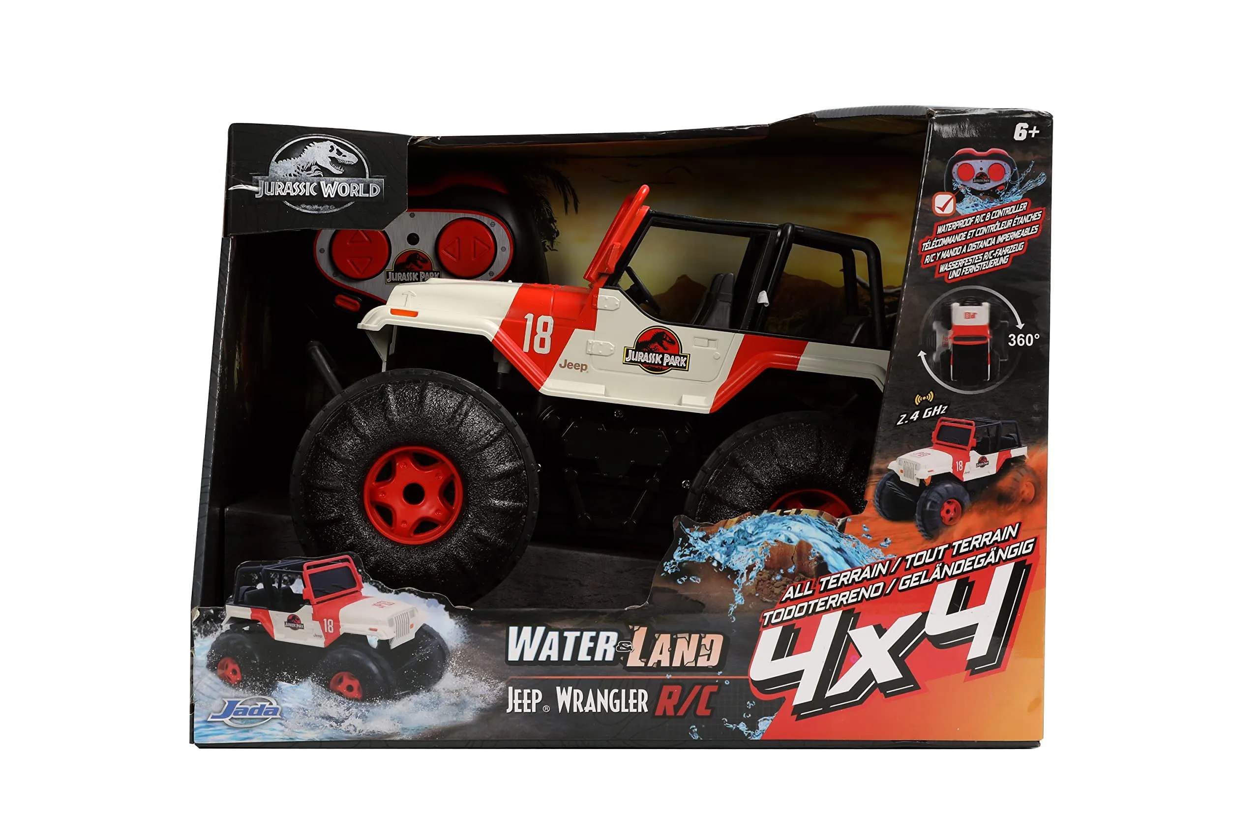 Jada Toys Jurassic World 10.5 Inch Jeep Wrangler Rc Water & Land Radio Control