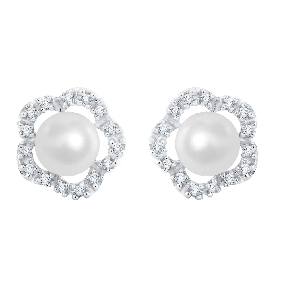 KATARINA Fresh Water Cultured Pearl and Diamond Fashion Earrings (1/6 cttw, GH, I2-I3)