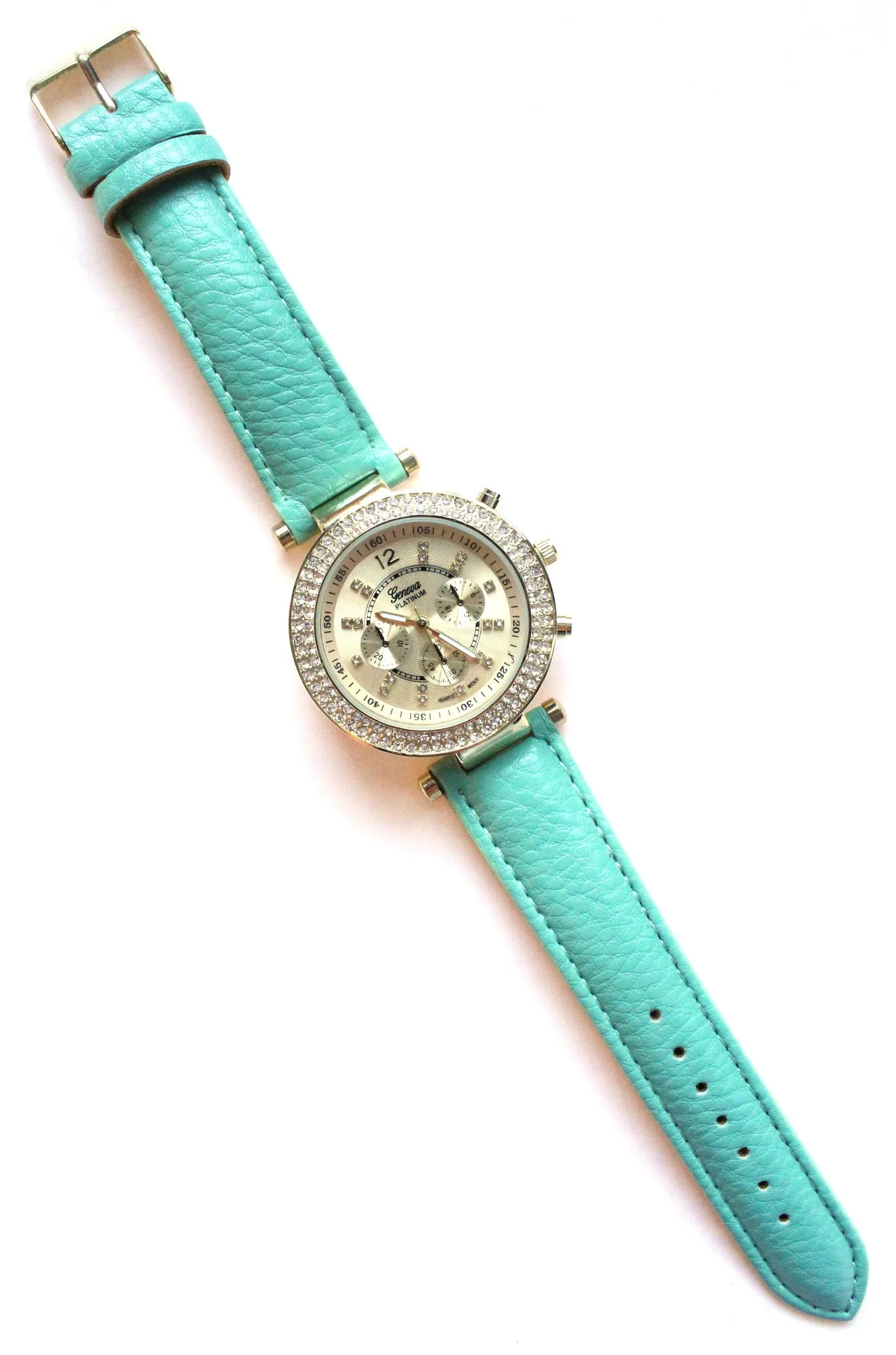 Leather Round Face Sparkle Watches- 2 Color Options