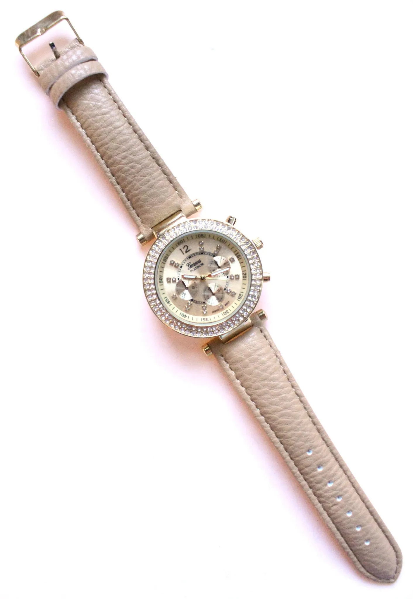 Leather Round Face Sparkle Watches- 2 Color Options