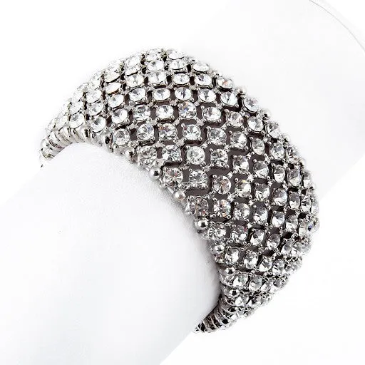 Megan - clear silver stretch pave rhinestone set