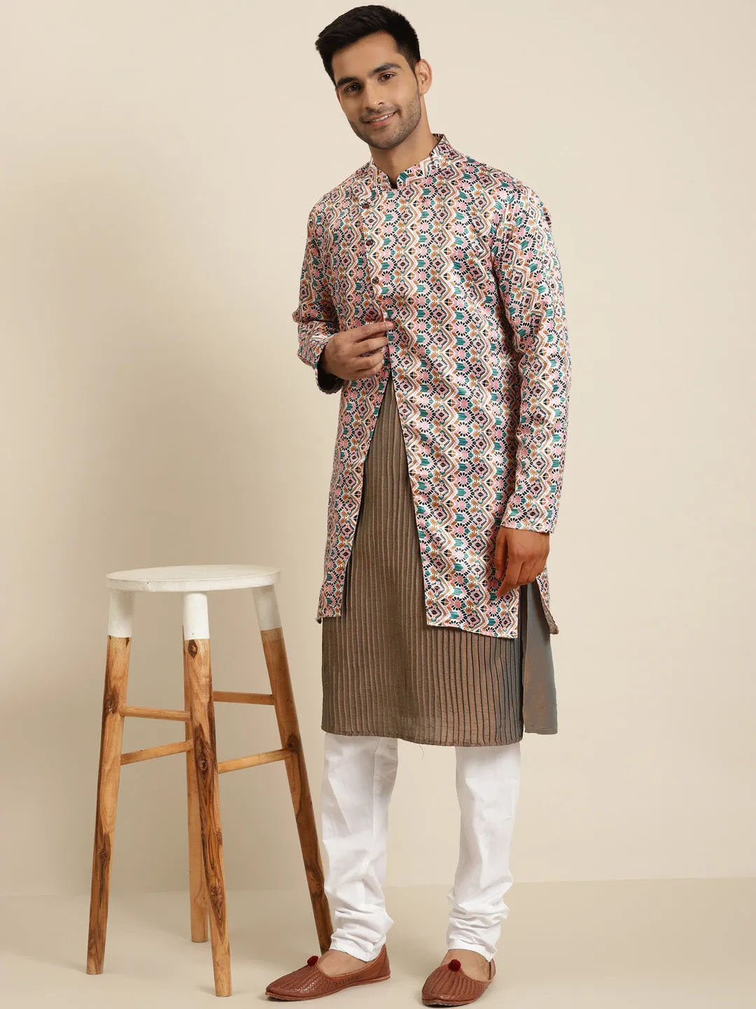 Men's Silk Blend White ONLY Sherwani Jacket - Sojanya