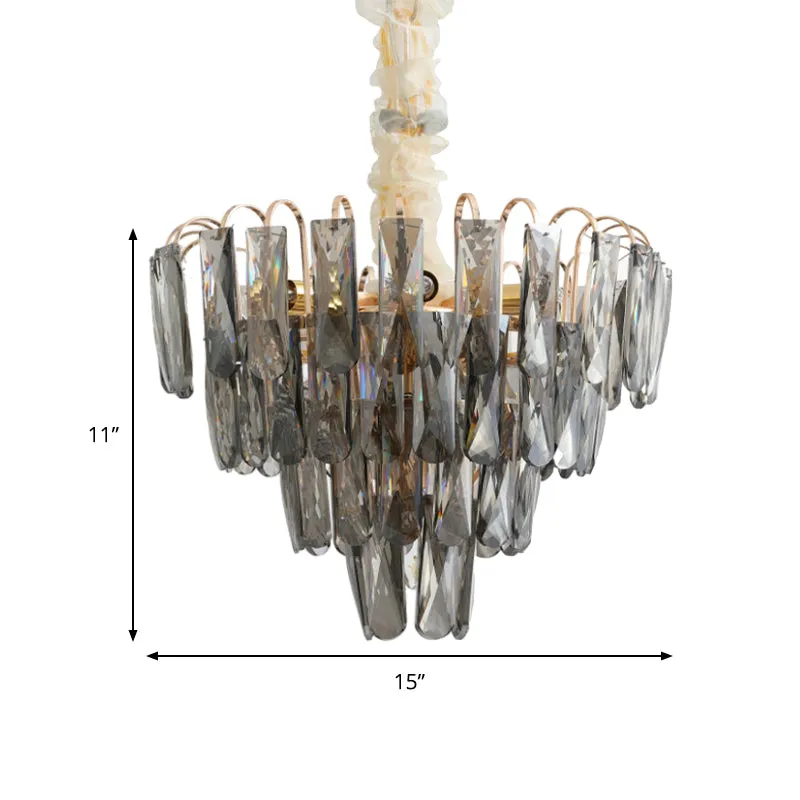 Modern Crystal Tiered Chandelier Lamp - Clear/Smoke Gray, 7-Light Pendant for Bedroom