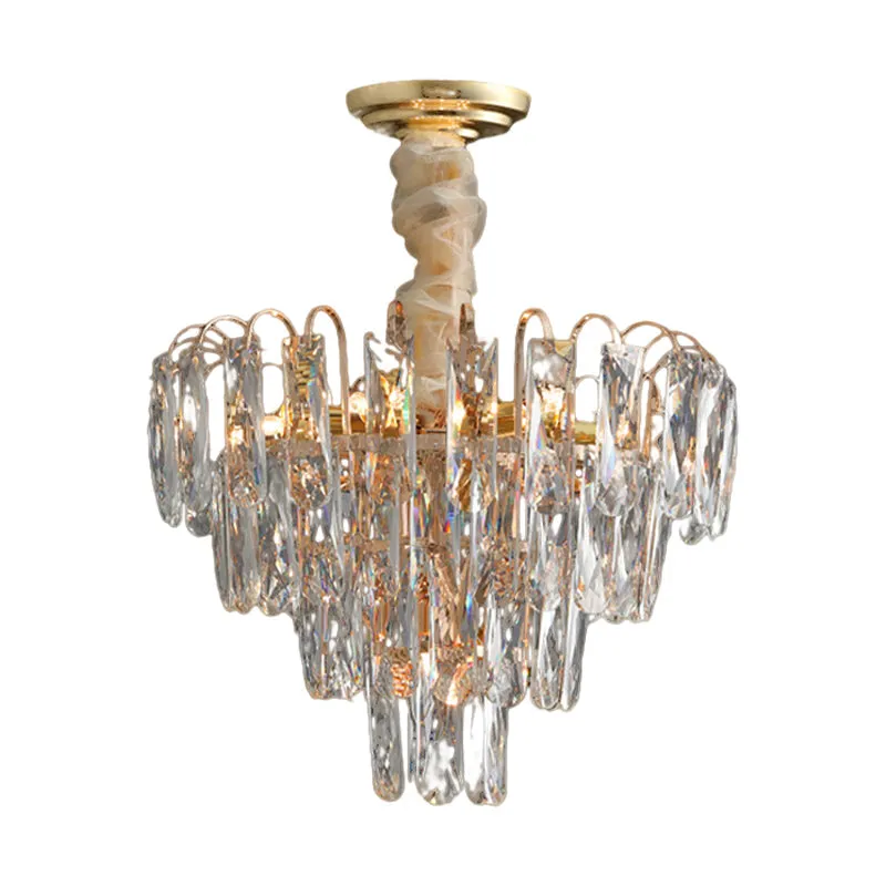 Modern Crystal Tiered Chandelier Lamp - Clear/Smoke Gray, 7-Light Pendant for Bedroom