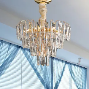 Modern Crystal Tiered Chandelier Lamp - Clear/Smoke Gray, 7-Light Pendant for Bedroom