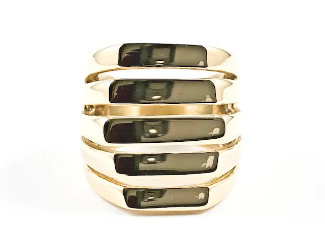 Modern Shiny Metallic Multi Row Design Gold Tone Steel Ring