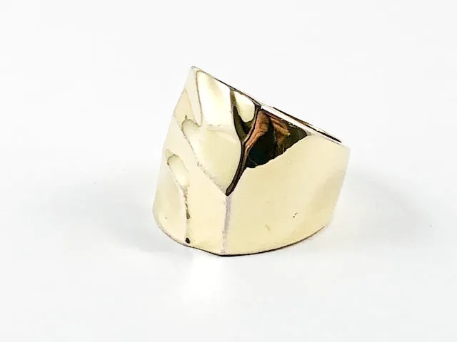 Modern Unique Geometric Design Metallic Gold Tone Brass Ring