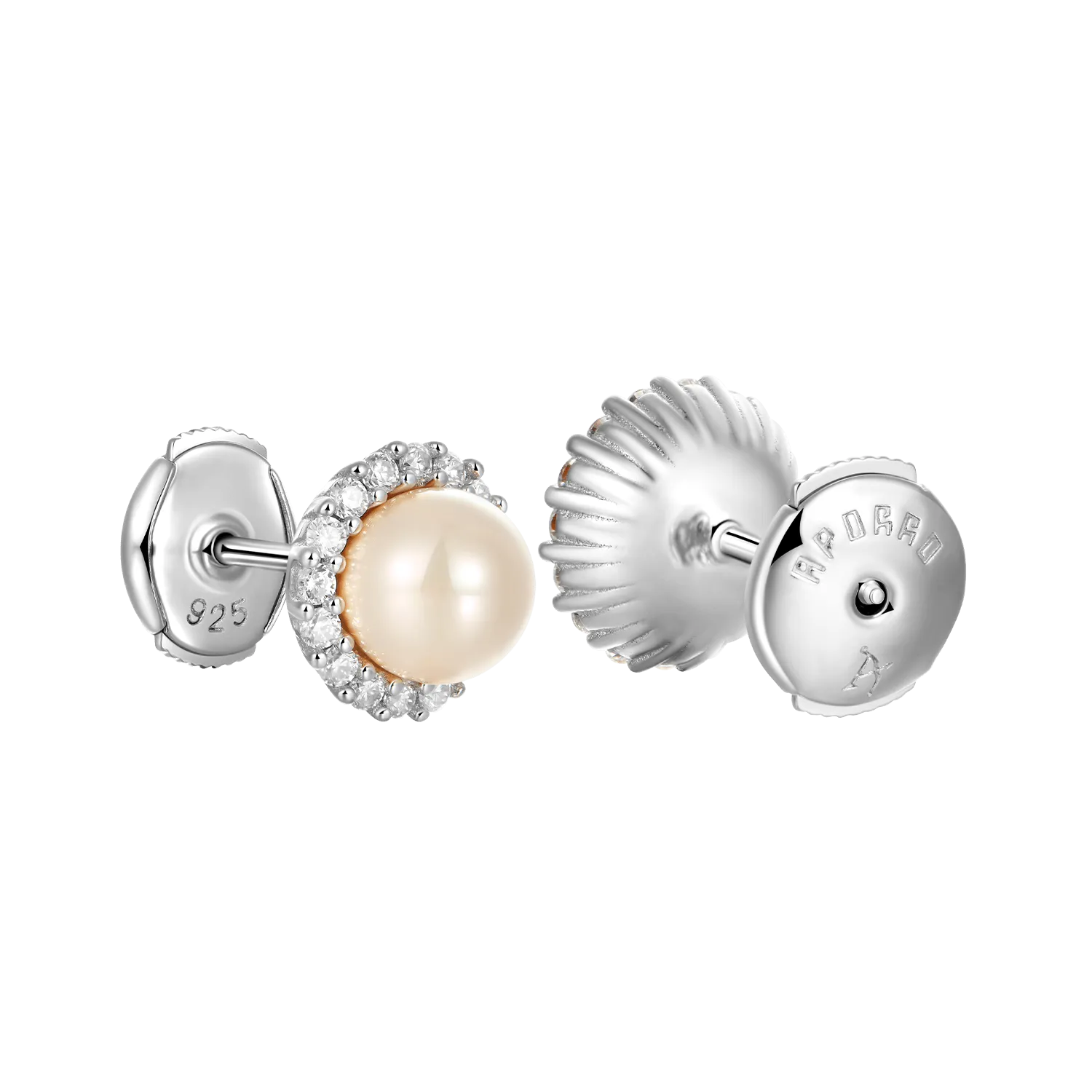 Moissanite Pearl Stud Earrings - Pair