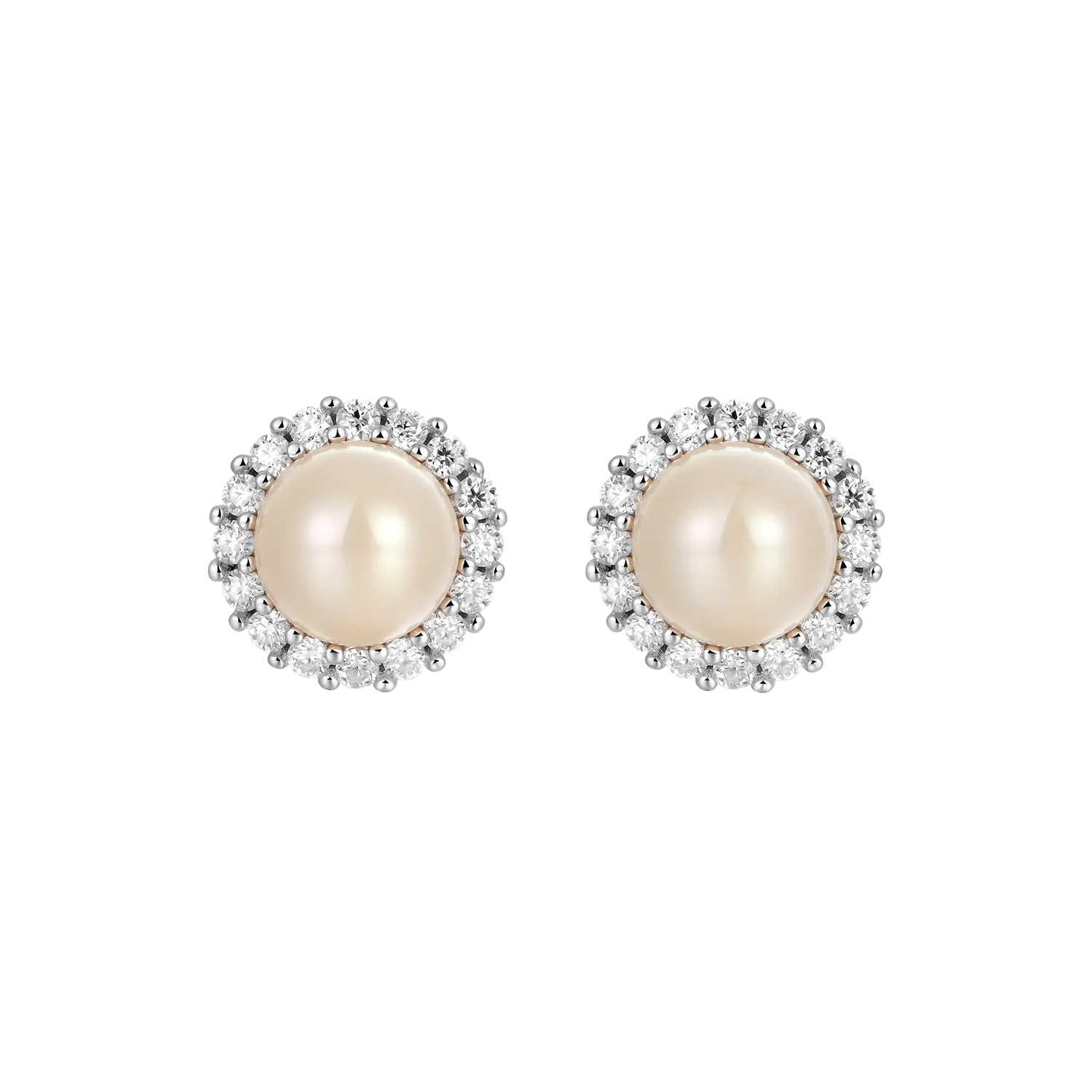 Moissanite Pearl Stud Earrings - Pair