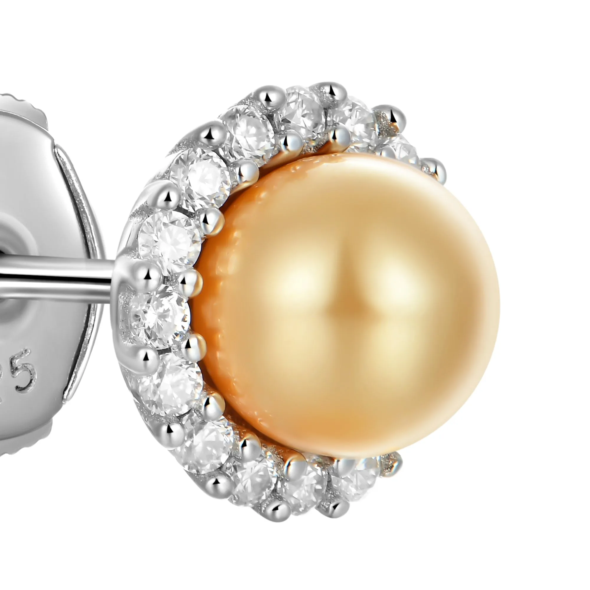 Moissanite Pearl Stud Earrings - Pair