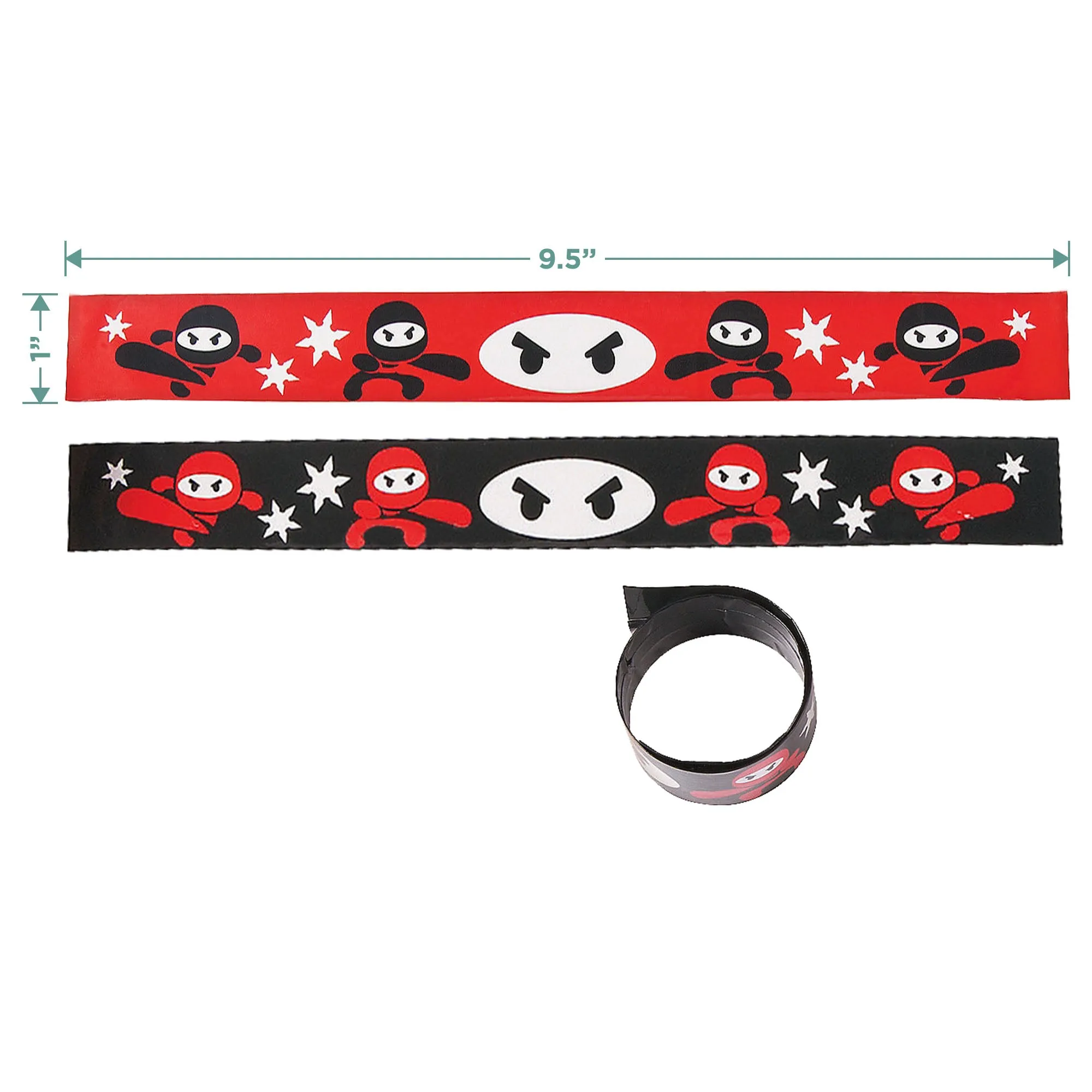 Ninja Party Favors - Red and Black Ninja Slap Bracelets and Stretchy Flying Ninjas for 24 Guests