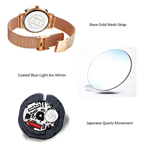 OLEVS Wrist Watches for Women Fashion Rose Gold Steel Strip Quartz Wristwatch Gifts for Ladies