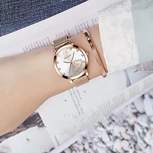 OLEVS Wrist Watches for Women Fashion Rose Gold Steel Strip Quartz Wristwatch Gifts for Ladies