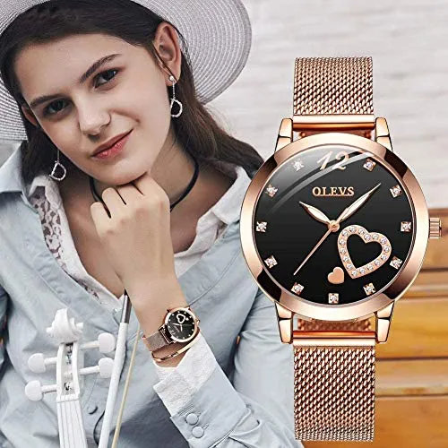 OLEVS Wrist Watches for Women Fashion Rose Gold Steel Strip Quartz Wristwatch Gifts for Ladies