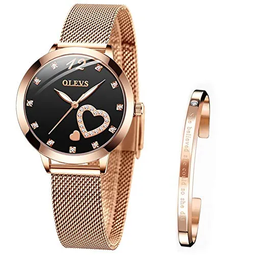 OLEVS Wrist Watches for Women Fashion Rose Gold Steel Strip Quartz Wristwatch Gifts for Ladies