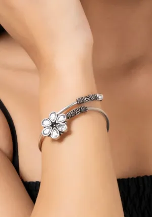 Oxidized Silver with White Cubic Zirconia Stunning Adjustable Bracelet For Elegant Style