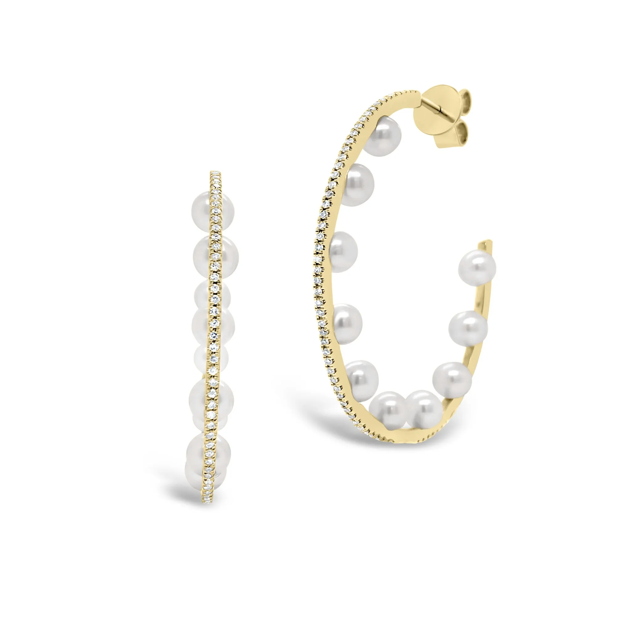 Pearl & Diamond Open Hoop Earrings